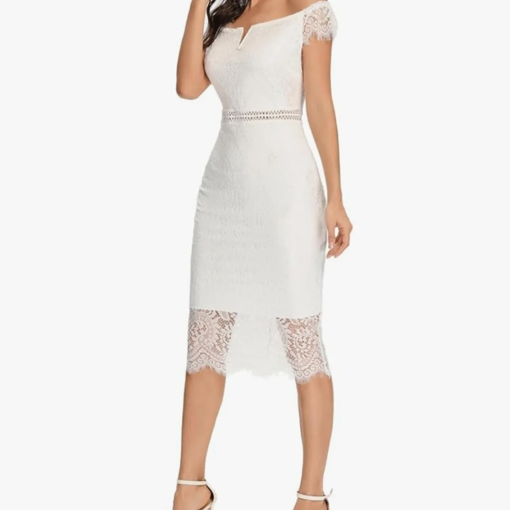 ODCOCD White Lace Off-Shoulder Dress - Picture 6 of 14